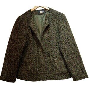 Requirements Women's Open Front Cardigan Jacket Long Sleeve Size 14 Green Brown